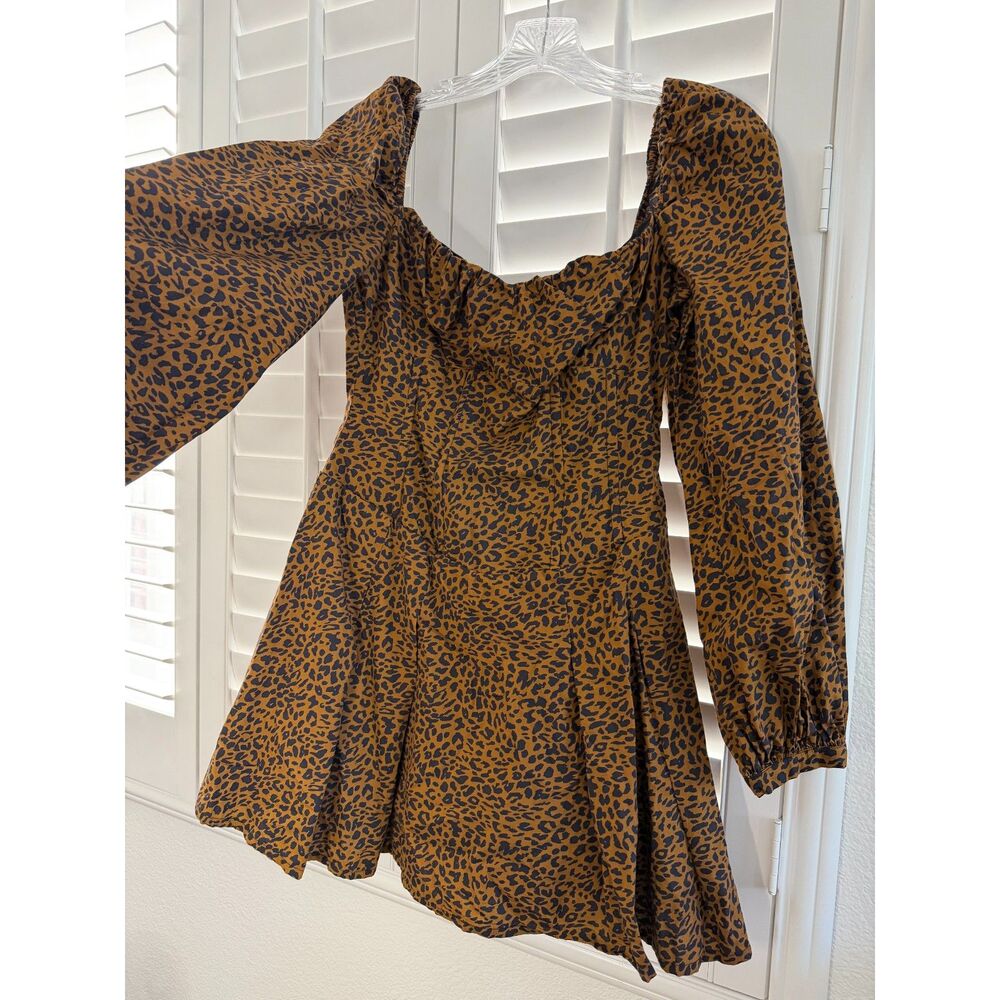 Bardot Australia Leopard Print Corset Square Neck Puff Sleeve Mini Dress US 6